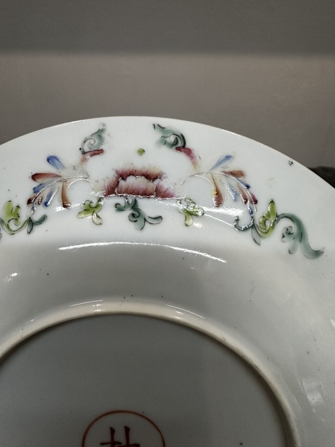 古玩陶瓷民國訂燒款墨地百花粉彩盤拍賣，當前價格3555元