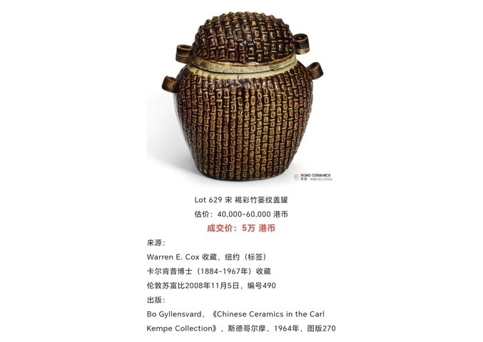 古玩陶瓷蘇富比拍賣同款清代褐釉竹簍罐拍賣，當前價格38000元