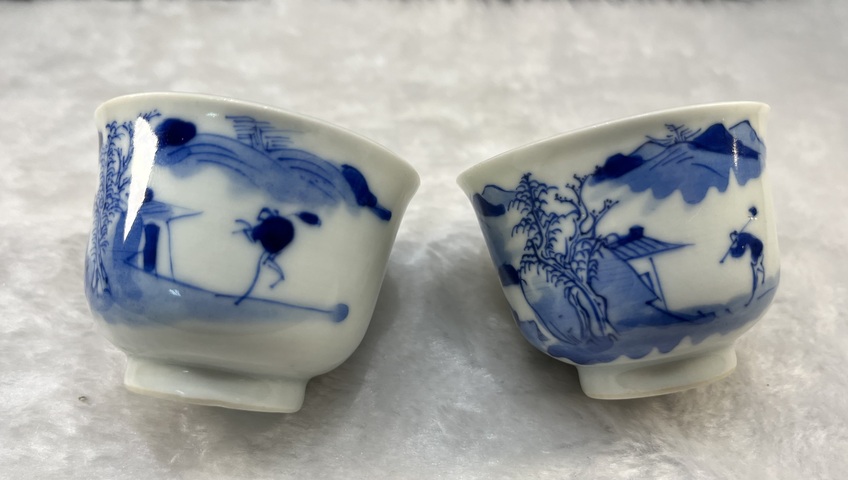 古玩陶瓷青花山水人物杯一對拍賣,當前價格4200元