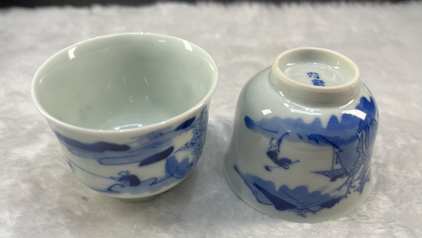 古玩陶瓷青花山水人物杯一對拍賣,當前價格4200元