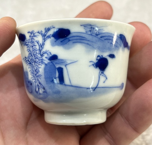 古玩陶瓷青花山水人物杯一對拍賣,當前價格4200元