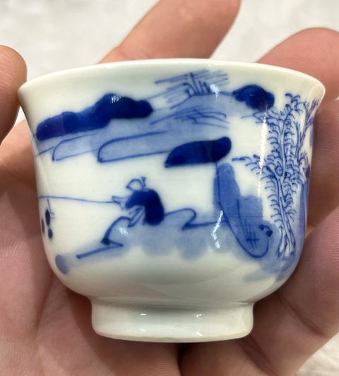 古玩陶瓷青花山水人物杯一對拍賣,當前價格4200元