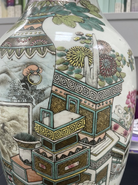 古玩陶瓷清晚期·名家粉彩博古圖詩文羅漢大瓶拍賣,當前價格6800元