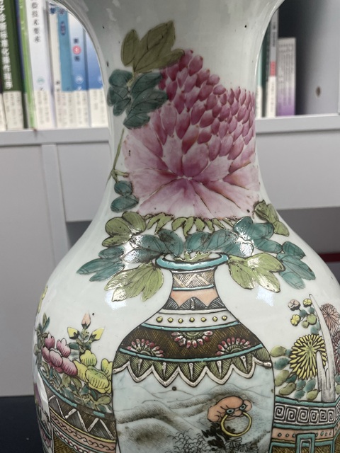 古玩陶瓷清晚期·名家粉彩博古圖詩文羅漢大瓶拍賣,當前價格6800元