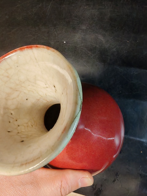 古玩陶瓷朗紅釉玉壺春瓶拍賣,當前價格3000元