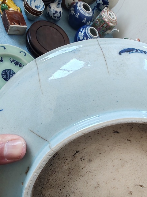 古玩陶瓷清中期青花鳳紋臥盤拍賣，當前價格980元