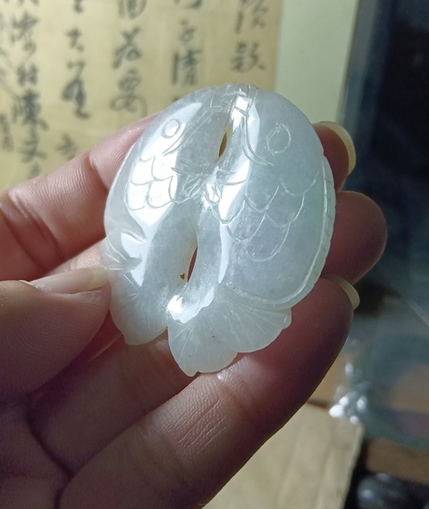 古玩玉器民國.翡翠雕雙魚佩拍賣,當前價格3800元