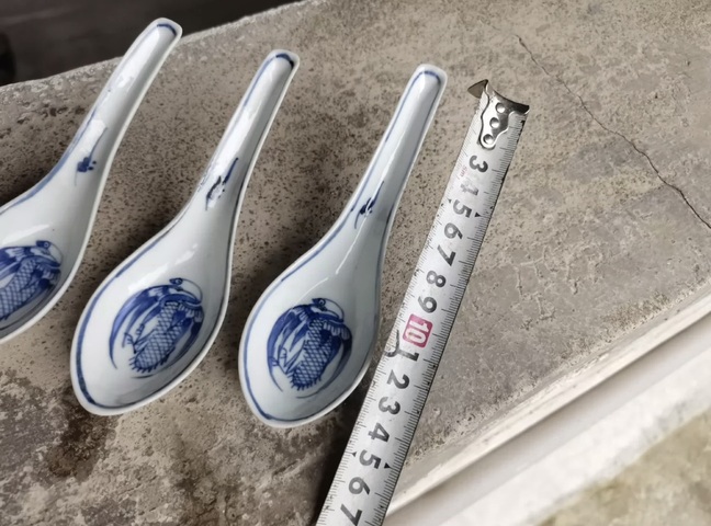 古玩陶瓷晚清團鶴紋青花湯勺3只拍賣，當前價格398元