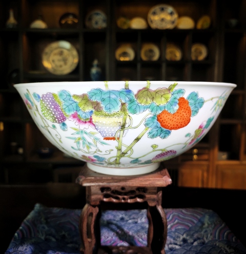 古玩陶瓷【2025新精品超大海碗官窯過枝癩瓜紋飾】光緒粉彩碗拍賣,當前價格35800元