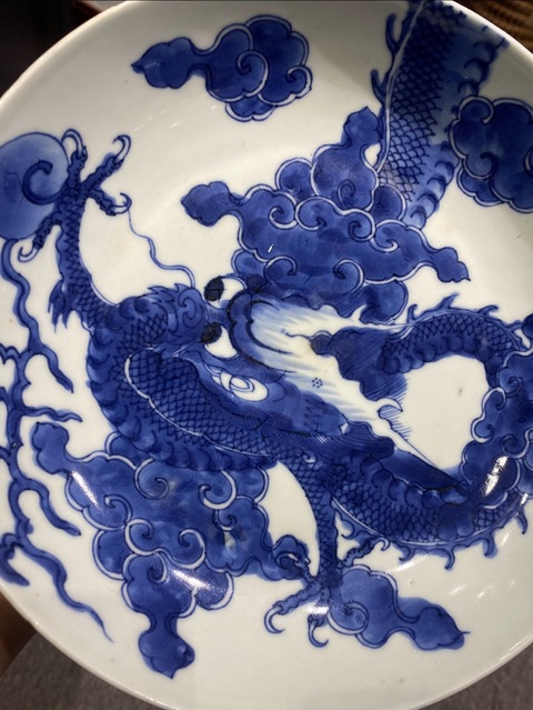 古玩陶瓷雍正過墻龍紋盤拍賣,當前價格30000元