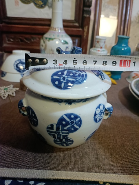 古玩陶瓷光緒青花皮球花紋粥罐拍賣,當前價格2888元