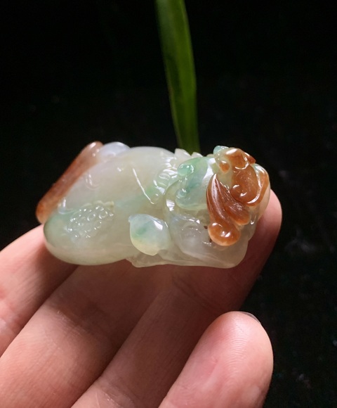 古玩玉器天然翡翠雕“福如意”掛件拍賣，當前價格16000元