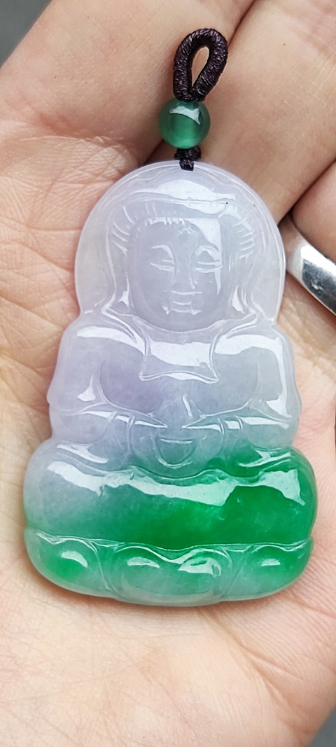 古玩玉器天然A貨翡翠陽綠帶紫羅蘭觀音吊墜拍賣,當前價格0元