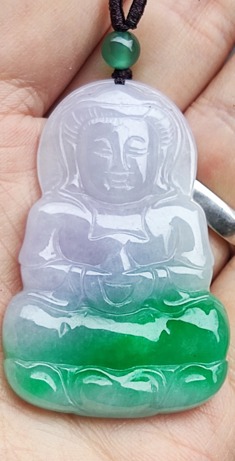 古玩玉器天然A貨翡翠陽綠帶紫羅蘭觀音吊墜拍賣,當前價格0元