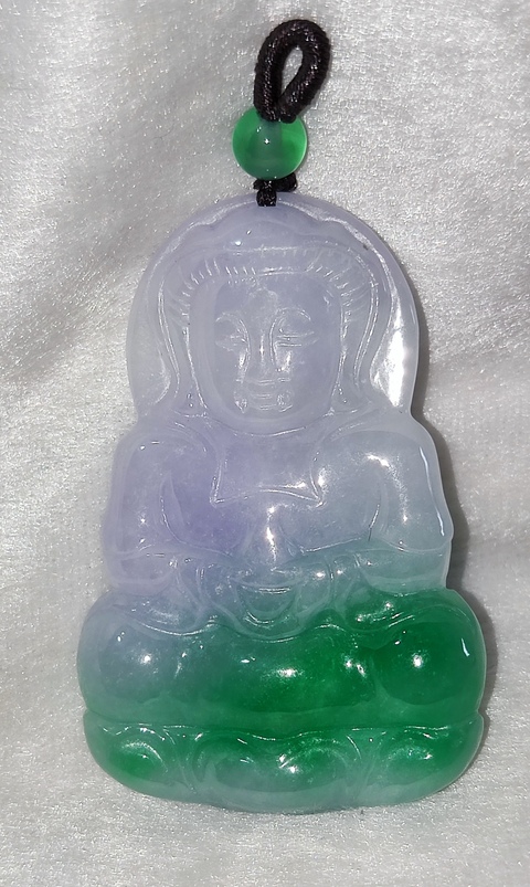 古玩玉器天然A貨翡翠陽綠帶紫羅蘭觀音吊墜拍賣,當前價格0元