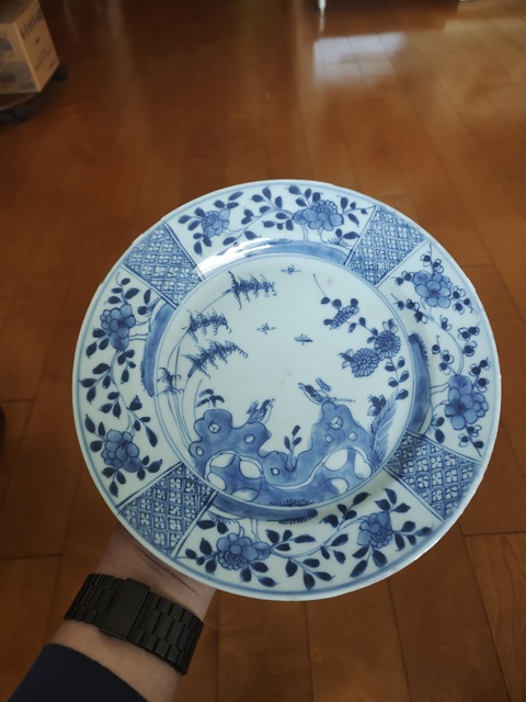 古玩陶瓷康雍正青花花鳥盤拍賣,當前價格680元