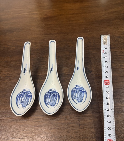 古玩陶瓷晚清團鶴紋青花湯勺3只拍賣，當前價格398元