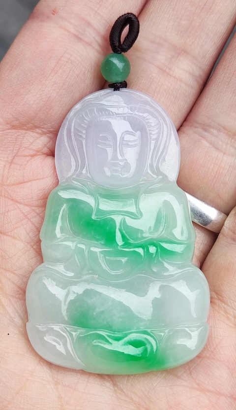 古玩玉器天然翡翠觀音題材掛件拍賣,當前價格1288元