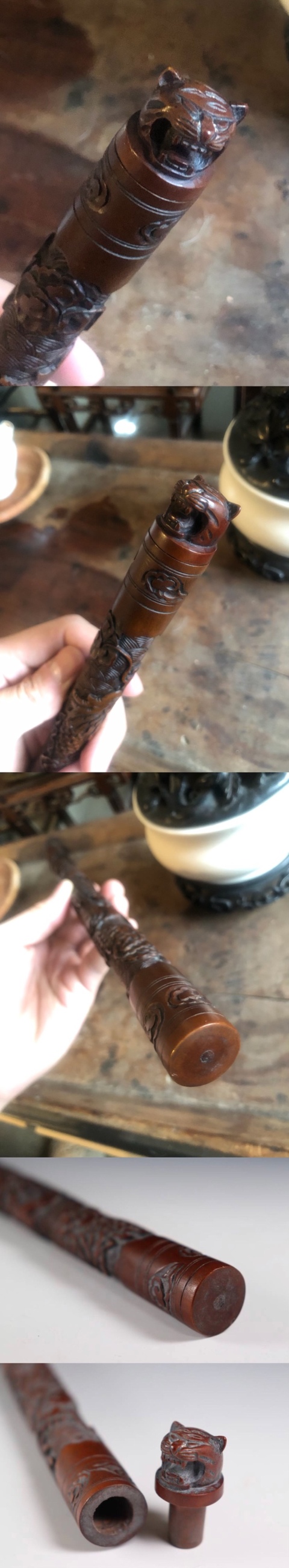 古玩雜項清·黃楊木云龍紋香筒拍賣，當前價格8000元