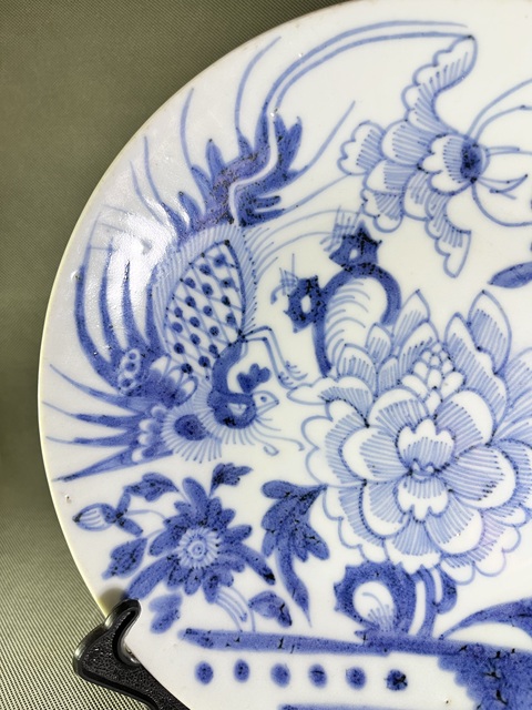 古玩陶瓷清中~青花鳳穿花紋盤拍賣，當前價格2188元