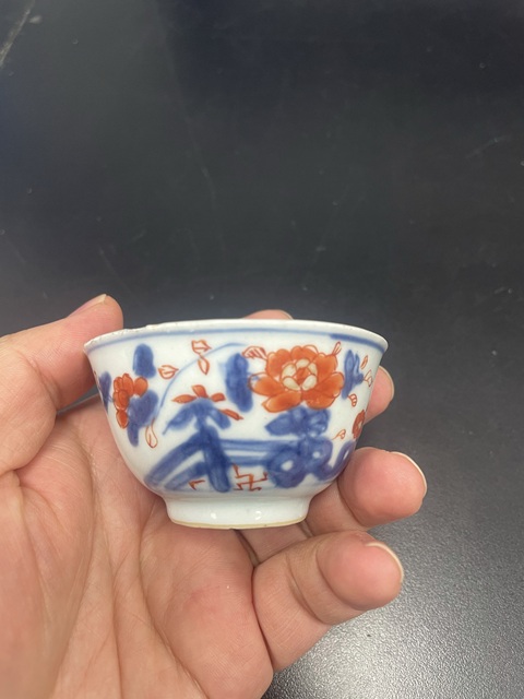 古玩陶瓷清康熙·青花礬紅描金花卉紋杯拍賣,當前價格980元