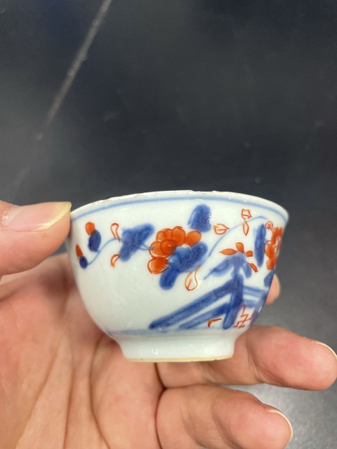 古玩陶瓷清康熙·青花礬紅描金花卉紋杯拍賣,當前價格980元