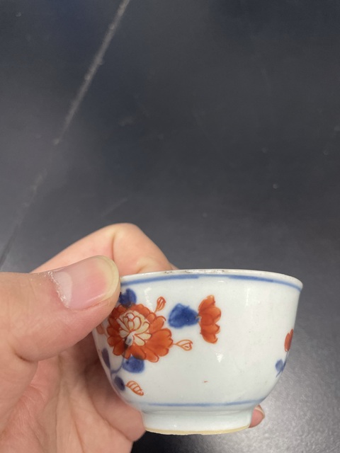 古玩陶瓷清康熙·青花礬紅描金花卉紋杯拍賣,當前價格980元
