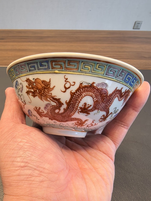 粉彩龍鳳紋皿　大清光緒年製　箱付　時代物 粉彩龍鳳紋皿 大清光緒年製 箱付 時代物