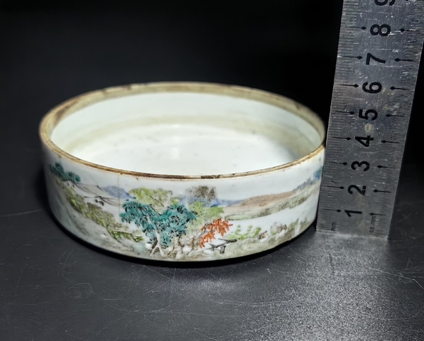 古玩陶瓷清末民初淺絳彩山水紋筆洗拍賣,當前價格480元