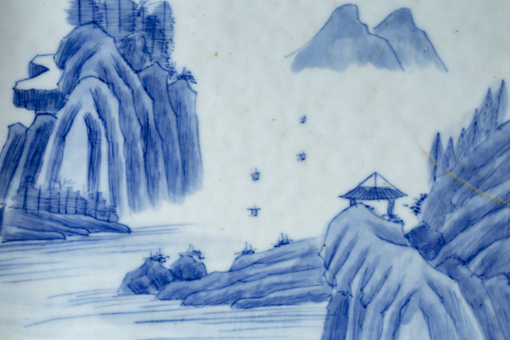 古玩陶瓷民國·青花山水人物紋瓷板插屏真品鑒賞圖