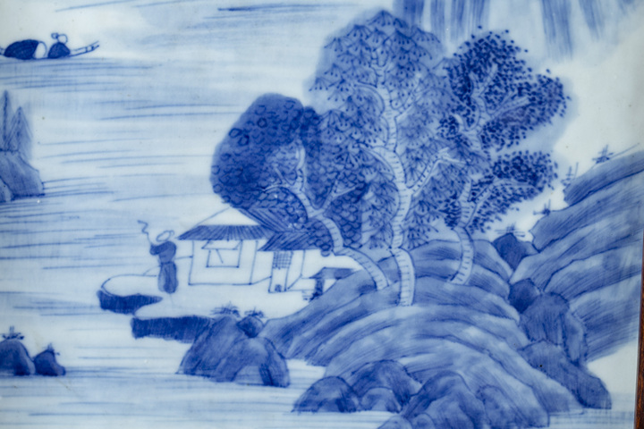 古玩陶瓷民國·青花山水人物紋瓷板插屏真品鑒賞圖