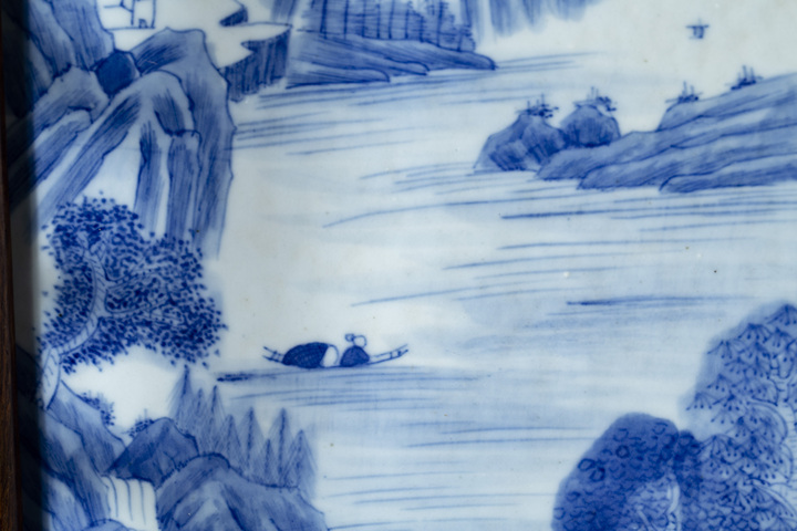 古玩陶瓷民國·青花山水人物紋瓷板插屏真品鑒賞圖