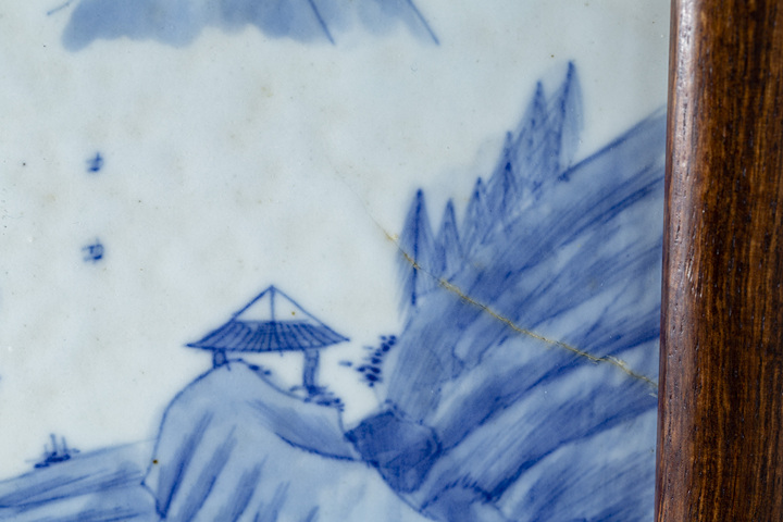 古玩陶瓷民國·青花山水人物紋瓷板插屏真品鑒賞圖