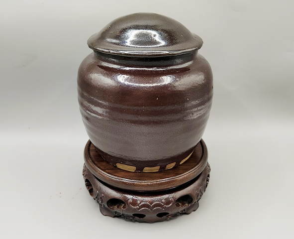 古玩陶瓷明末清初·油滴釉蓋罐拍賣，當前價格3200元