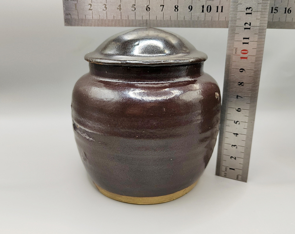 古玩陶瓷明末清初·油滴釉蓋罐拍賣，當前價格3200元