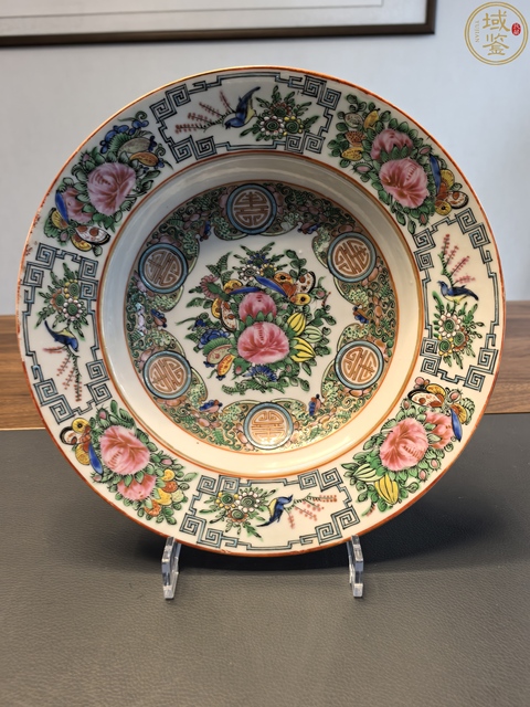 古玩陶瓷花卉四開(kāi)窗百壽紋折沿大盤(pán)拍賣(mài)，當(dāng)前價(jià)格850元