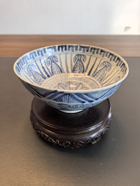 古玩陶瓷康熙仿永樂雞心青花花卉紋碗拍賣，當前價格800元