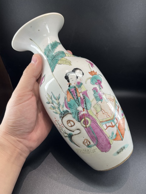 古玩陶瓷粉彩仕女人物尺瓶拍賣，當前價格5500元