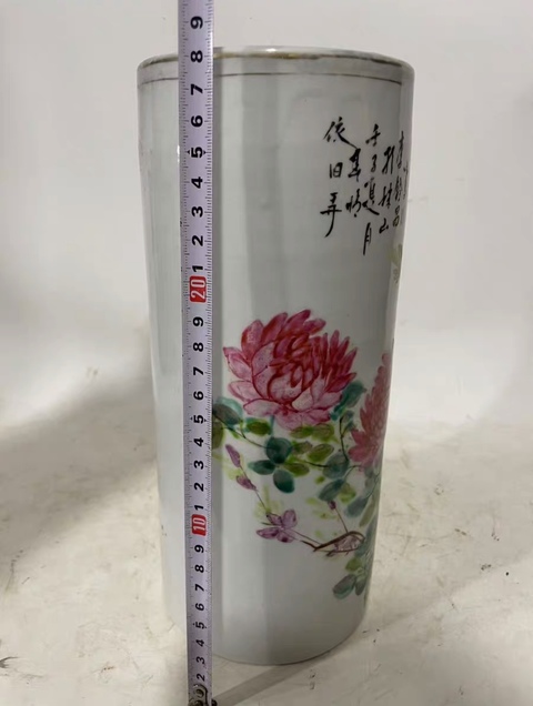 古玩陶瓷淺絳彩花鳥紋帽筒拍賣,當前價格1500元