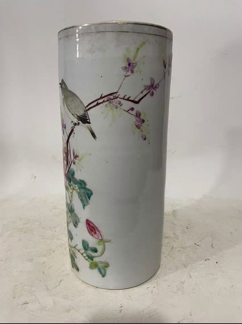 古玩陶瓷淺絳彩花鳥紋帽筒拍賣,當前價格1500元