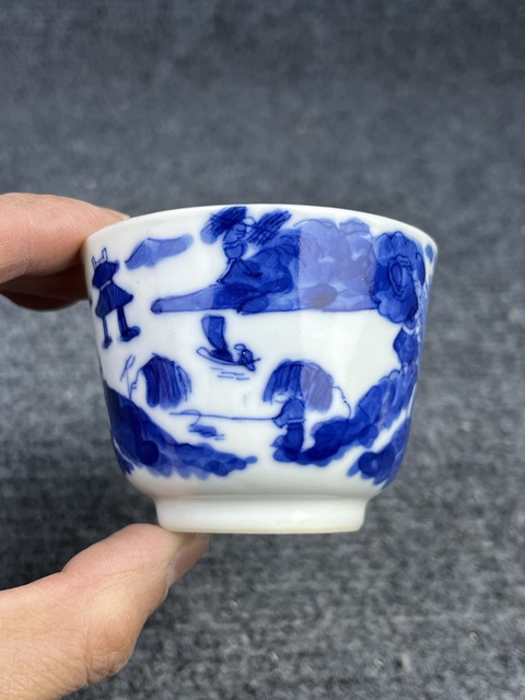 古玩陶瓷青花漁樵耕讀壓手杯拍賣,當前價格1588元