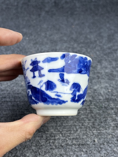 古玩陶瓷青花漁樵耕讀壓手杯拍賣,當前價格1588元