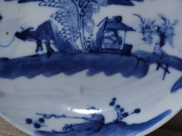 古玩陶瓷樵漁耕讀山水紋青花盤拍賣,當前價格988元