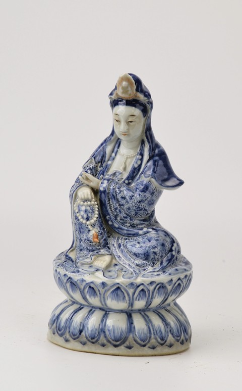 古玩陶瓷青花花卉紋觀音瓷像（附有催凱老師的保真卡）拍賣，當前價格80000元