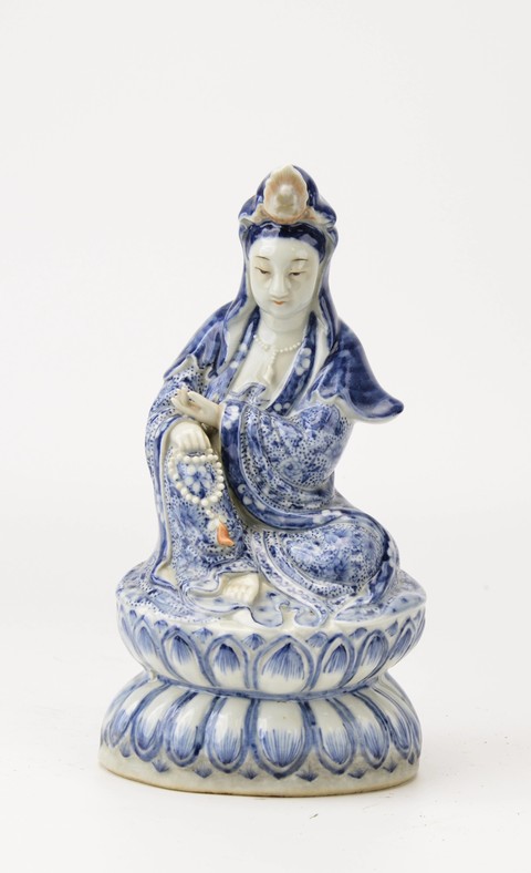 古玩陶瓷青花花卉紋觀音瓷像（附有催凱老師的保真卡）拍賣，當前價格80000元