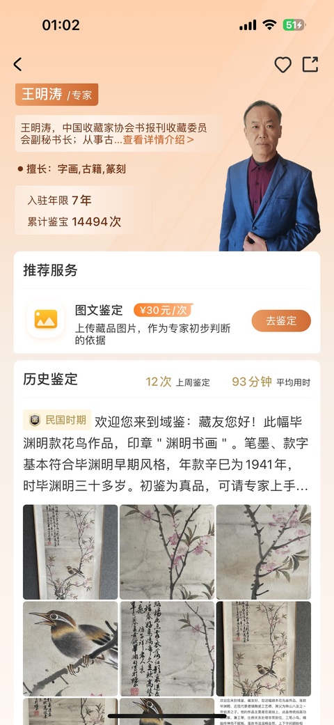 古玩字畫畢淵明《花鳥》拍賣，當前價格350000元