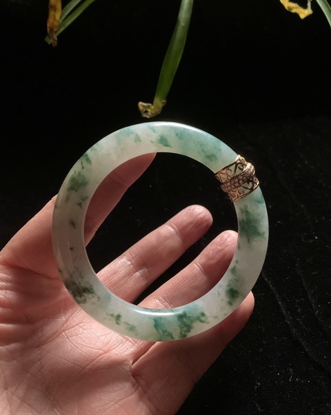 古玩玉器清代冰種飄花天然翡翠手鐲拍賣，當前價格25000元