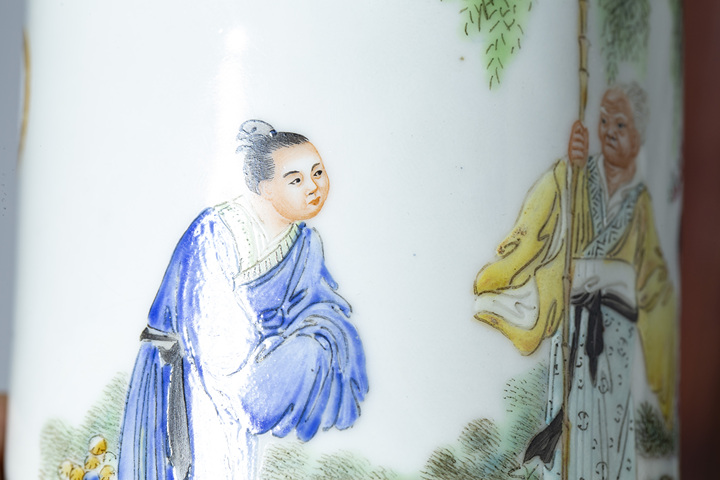 古玩陶瓷民國·粉彩二十四孝圖筆筒拍賣，當前價格668元