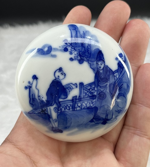 古玩陶瓷青花人物印盒拍賣，當前價格4000元