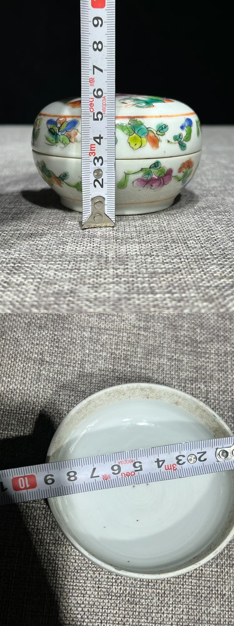 古玩陶瓷清中晚期粉彩細路五子奪魁人物圖蓋盒拍賣，當前價格1100元